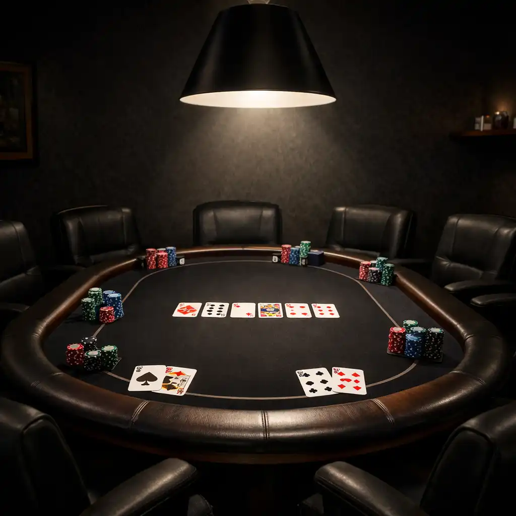 Samostatná místnost s profesionálním pokerovým stolem pro osm hráčů